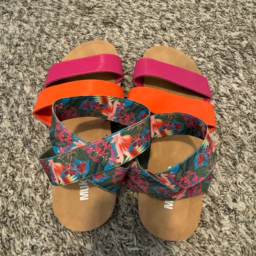 Muk Luks Pink and Orange Floral Sandals